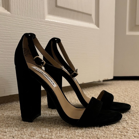 STEVE MADDEN Carrson Black Suede Block Heel with Ankle Strap - Picture 6 of 12